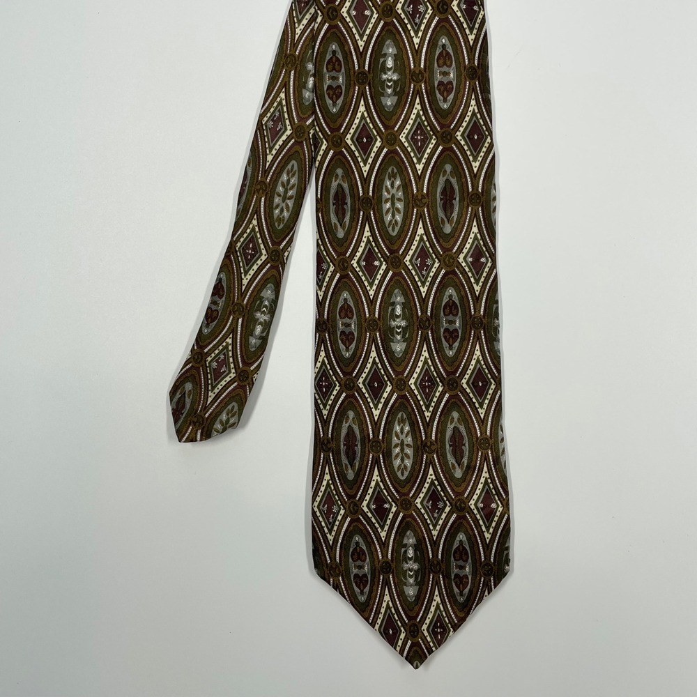 Hunting Horn Brown Geometric Medallion Silk Necktie Mens OS